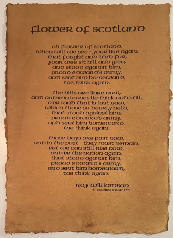 Flower Of Scotland Lyrics On Parchment Paper The Corries Official Website   IMG 5199 581x800 