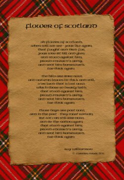 Flower of Scotland lyrics on parchment postcard